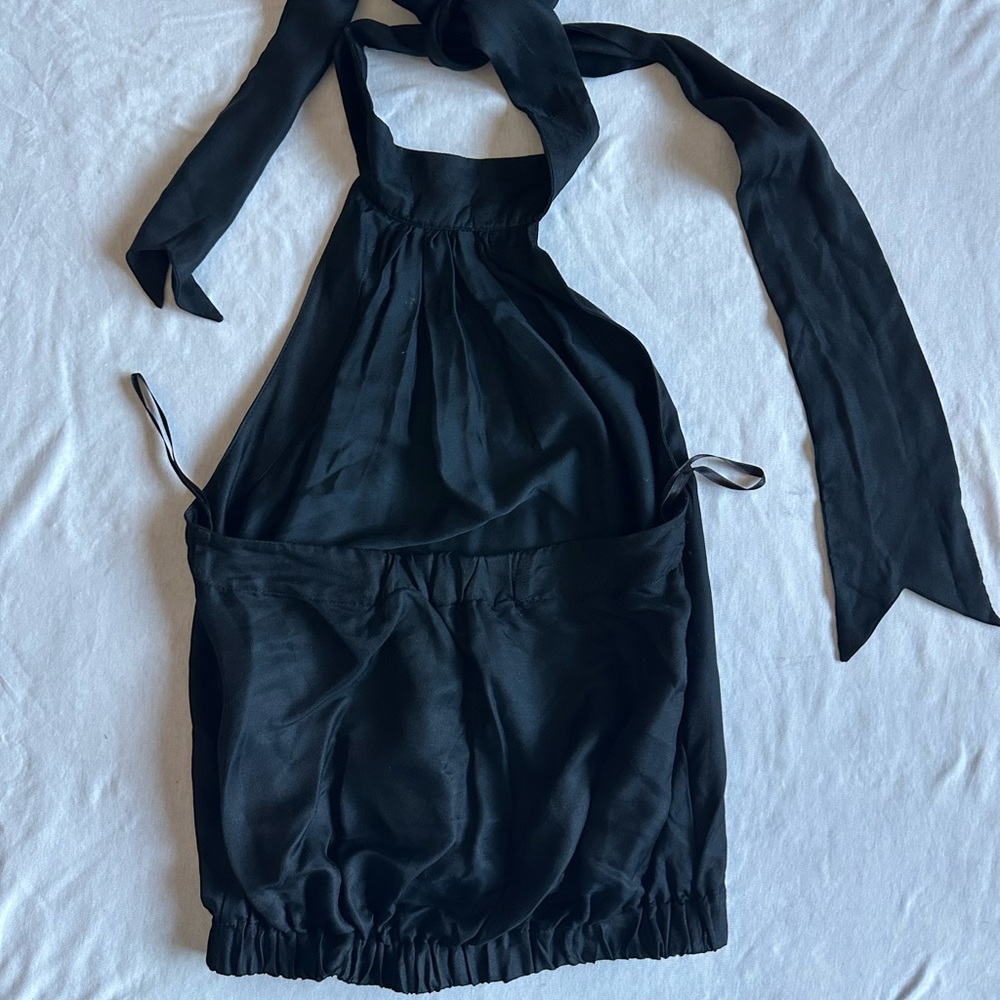 7 For All Mankind Black Silk Tie neck Halter Top xs - Picture 12 of 12